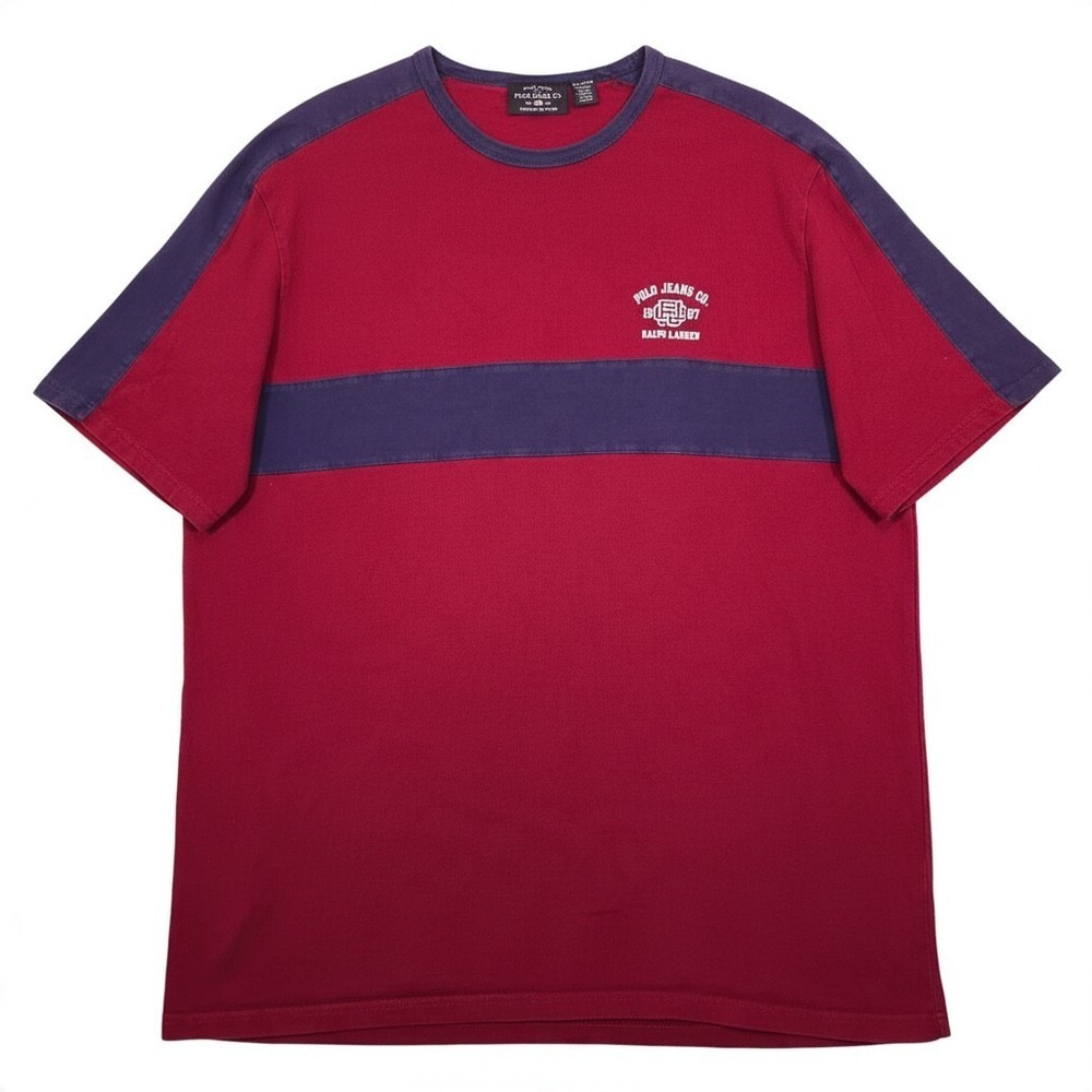 Vintage Polo Jeans Co Shirt Mens XXL Red Blue Ralph Lauren 90s Streetwear Tee